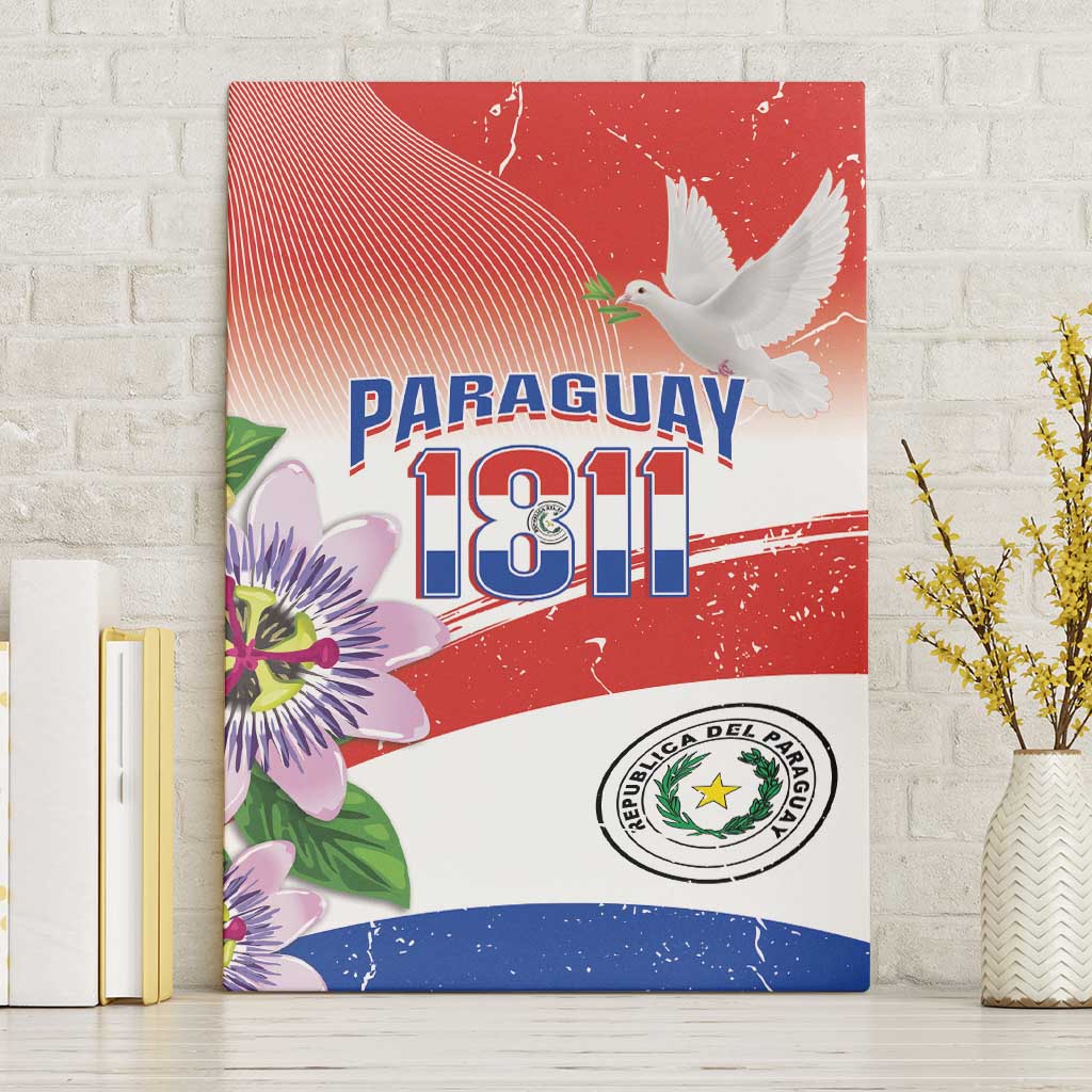 Paraguay 1811 Independence Day Canvas Wall Art Grunge Flag Mix Passion Flowers