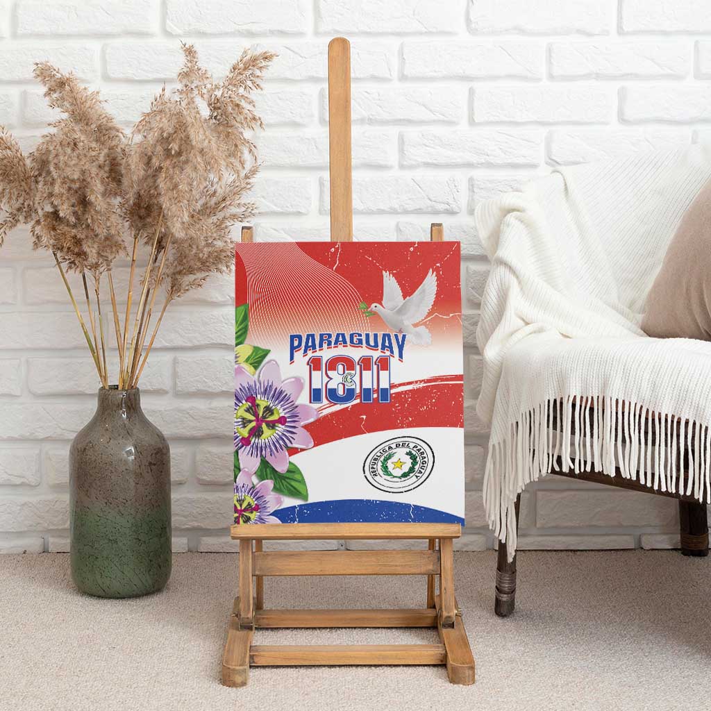 Paraguay 1811 Independence Day Canvas Wall Art Grunge Flag Mix Passion Flowers