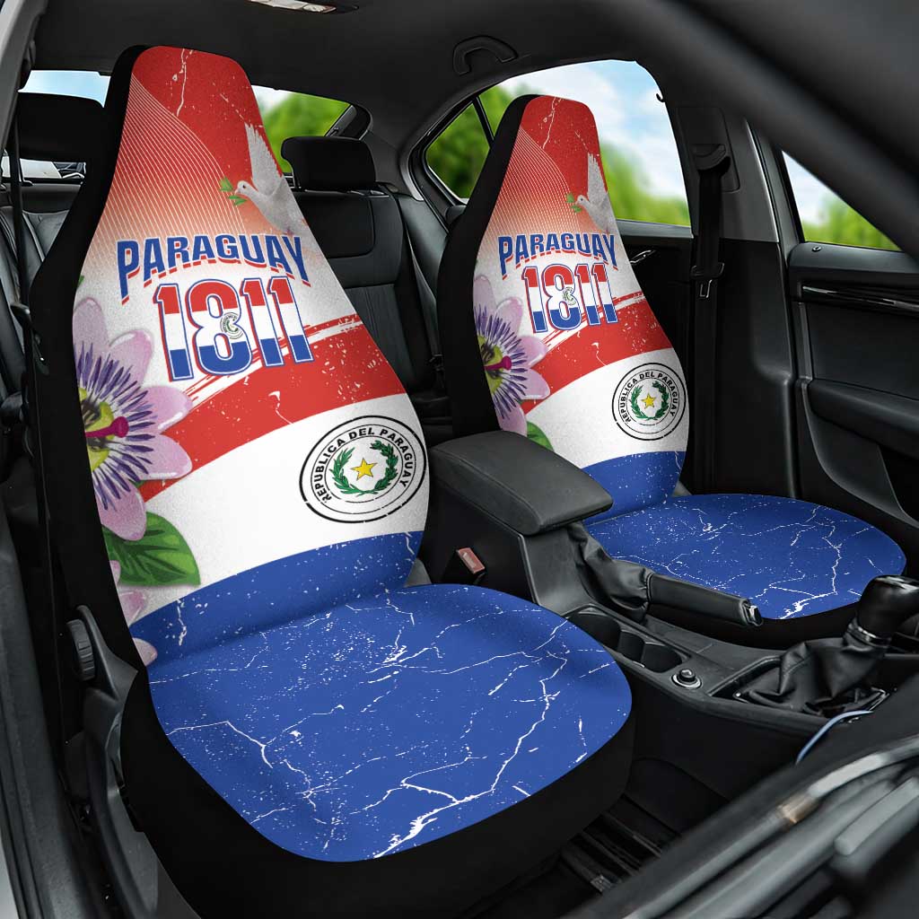 Paraguay 1811 Independence Day Car Seat Cover Grunge Flag Mix Passion Flowers