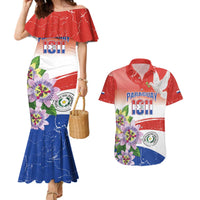 Paraguay 1811 Independence Day Couples Matching Mermaid Dress and Hawaiian Shirt Grunge Flag Mix Passion Flowers