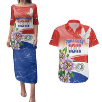 Paraguay 1811 Independence Day Couples Matching Puletasi and Hawaiian Shirt Grunge Flag Mix Passion Flowers