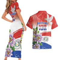 Paraguay 1811 Independence Day Couples Matching Short Sleeve Bodycon Dress and Hawaiian Shirt Grunge Flag Mix Passion Flowers