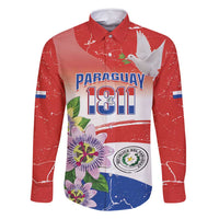 Paraguay 1811 Independence Day Family Matching Long Sleeve Bodycon Dress and Hawaiian Shirt Grunge Flag Mix Passion Flowers