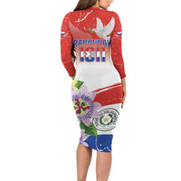 Paraguay 1811 Independence Day Family Matching Long Sleeve Bodycon Dress and Hawaiian Shirt Grunge Flag Mix Passion Flowers