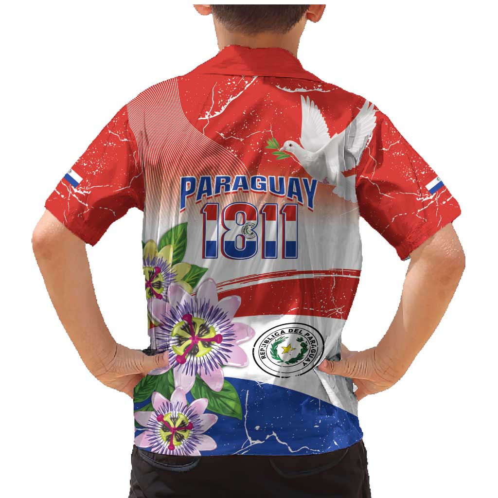 Paraguay 1811 Independence Day Family Matching Mermaid Dress and Hawaiian Shirt Grunge Flag Mix Passion Flowers