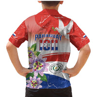 Paraguay 1811 Independence Day Family Matching Mermaid Dress and Hawaiian Shirt Grunge Flag Mix Passion Flowers