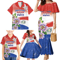Paraguay 1811 Independence Day Family Matching Mermaid Dress and Hawaiian Shirt Grunge Flag Mix Passion Flowers