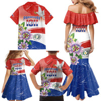Paraguay 1811 Independence Day Family Matching Mermaid Dress and Hawaiian Shirt Grunge Flag Mix Passion Flowers