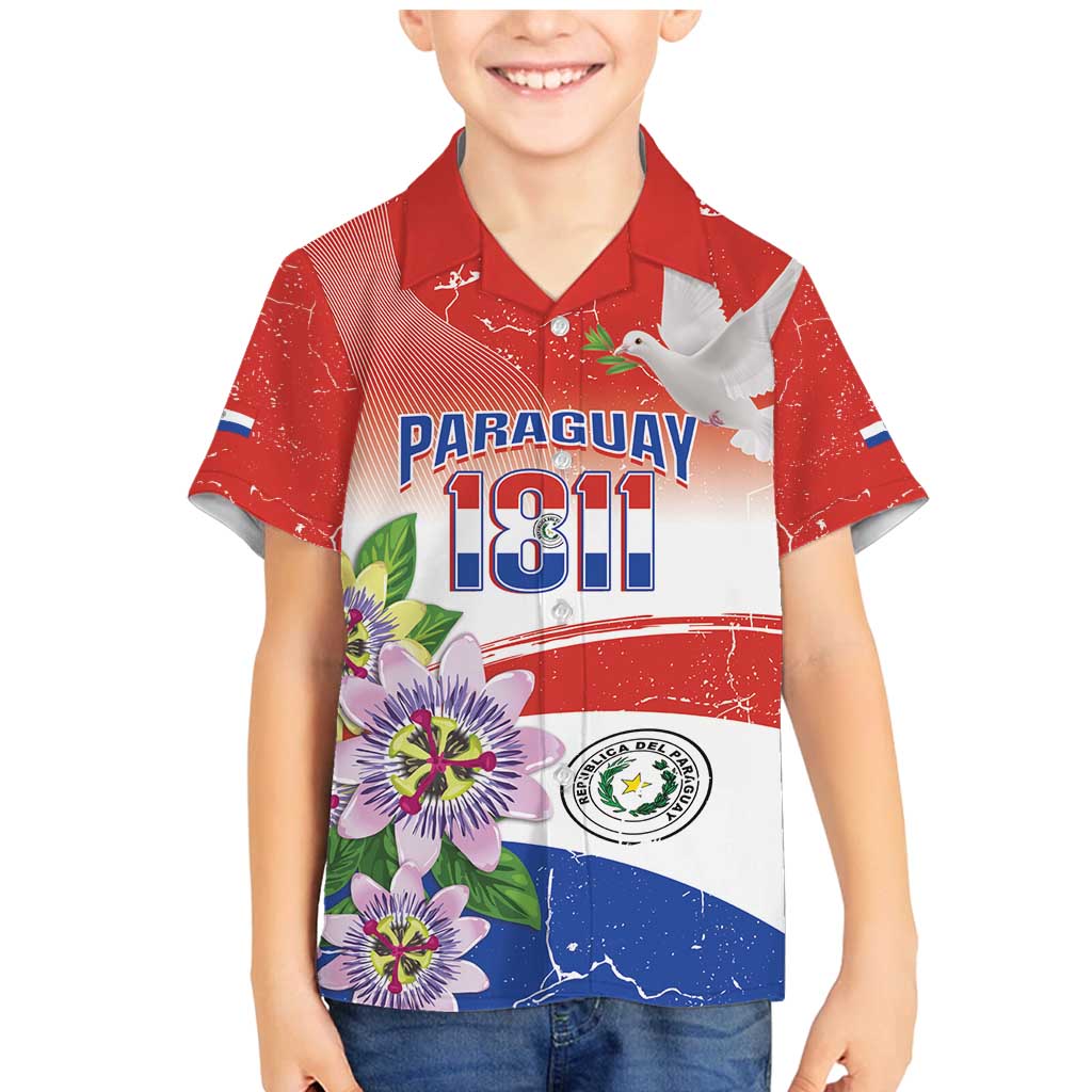 Paraguay 1811 Independence Day Family Matching Mermaid Dress and Hawaiian Shirt Grunge Flag Mix Passion Flowers