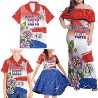 Paraguay 1811 Independence Day Family Matching Off Shoulder Maxi Dress and Hawaiian Shirt Grunge Flag Mix Passion Flowers