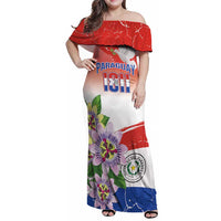 Paraguay 1811 Independence Day Family Matching Off Shoulder Maxi Dress and Hawaiian Shirt Grunge Flag Mix Passion Flowers