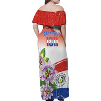 Paraguay 1811 Independence Day Family Matching Off Shoulder Maxi Dress and Hawaiian Shirt Grunge Flag Mix Passion Flowers