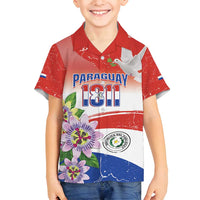 Paraguay 1811 Independence Day Family Matching Off Shoulder Maxi Dress and Hawaiian Shirt Grunge Flag Mix Passion Flowers