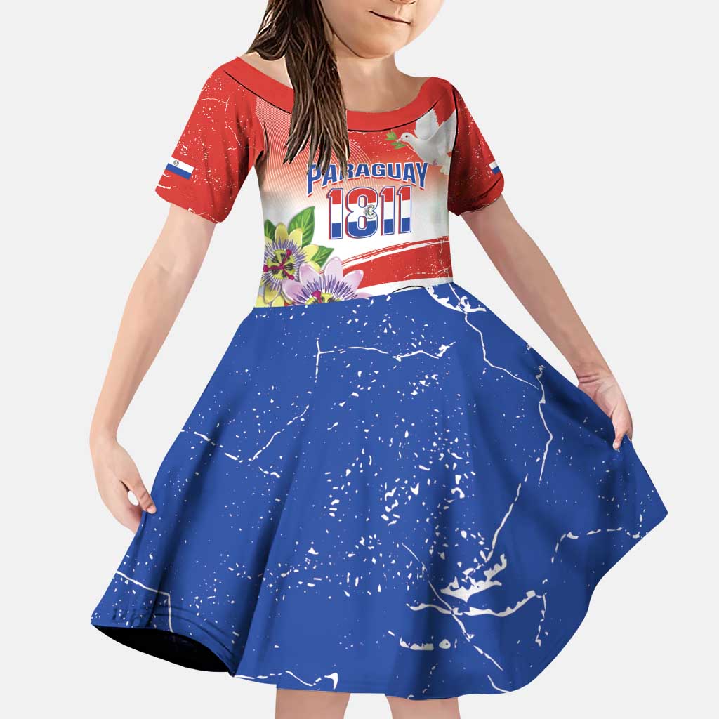 Paraguay 1811 Independence Day Family Matching Puletasi and Hawaiian Shirt Grunge Flag Mix Passion Flowers