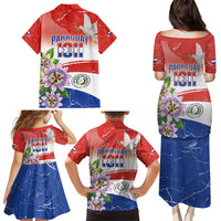 Paraguay 1811 Independence Day Family Matching Puletasi and Hawaiian Shirt Grunge Flag Mix Passion Flowers