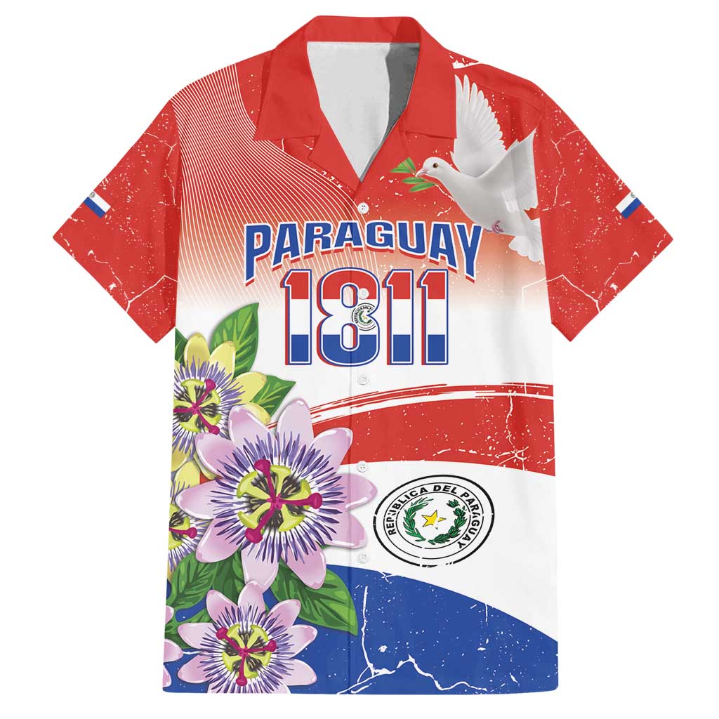 Paraguay 1811 Independence Day Family Matching Puletasi and Hawaiian Shirt Grunge Flag Mix Passion Flowers