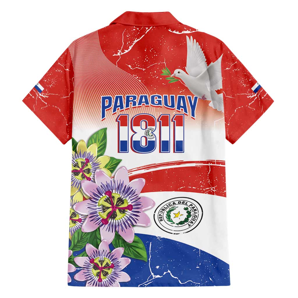 Paraguay 1811 Independence Day Family Matching Puletasi and Hawaiian Shirt Grunge Flag Mix Passion Flowers