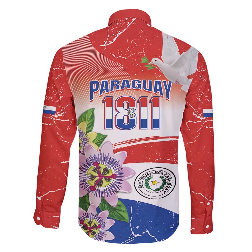 Paraguay 1811 Independence Day Family Matching Short Sleeve Bodycon Dress and Hawaiian Shirt Grunge Flag Mix Passion Flowers