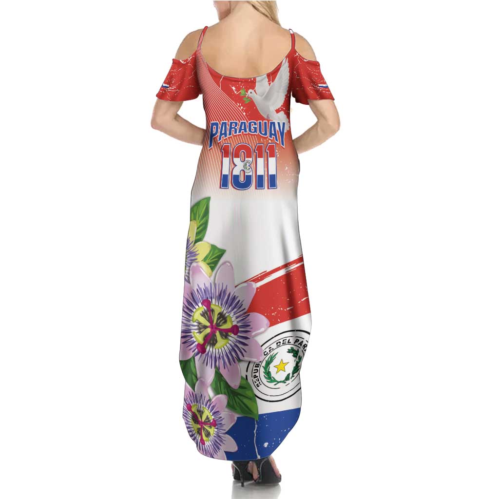 Paraguay 1811 Independence Day Family Matching Summer Maxi Dress and Hawaiian Shirt Grunge Flag Mix Passion Flowers