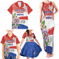 Paraguay 1811 Independence Day Family Matching Tank Maxi Dress and Hawaiian Shirt Grunge Flag Mix Passion Flowers