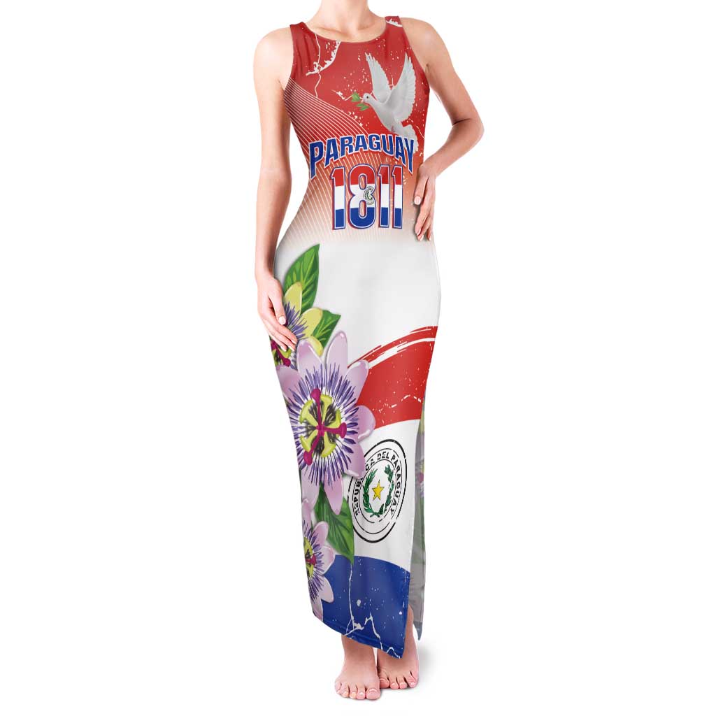 Paraguay 1811 Independence Day Family Matching Tank Maxi Dress and Hawaiian Shirt Grunge Flag Mix Passion Flowers