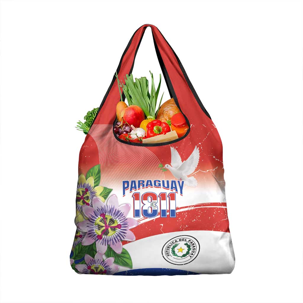 Paraguay 1811 Independence Day Grocery Bag Grunge Flag Mix Passion Flowers