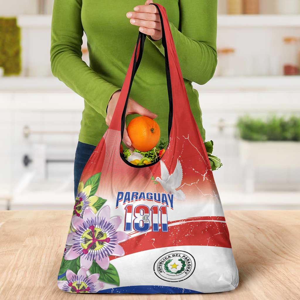 Paraguay 1811 Independence Day Grocery Bag Grunge Flag Mix Passion Flowers