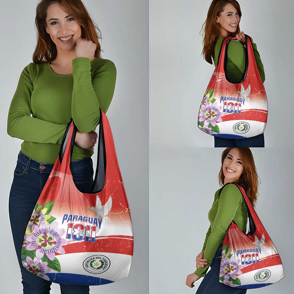 Paraguay 1811 Independence Day Grocery Bag Grunge Flag Mix Passion Flowers