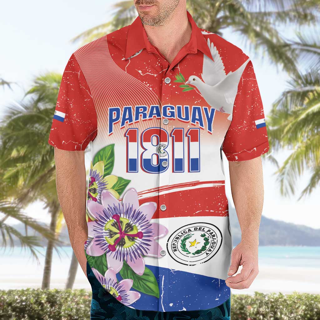 Paraguay 1811 Independence Day Hawaiian Shirt Grunge Flag Mix Passion Flowers