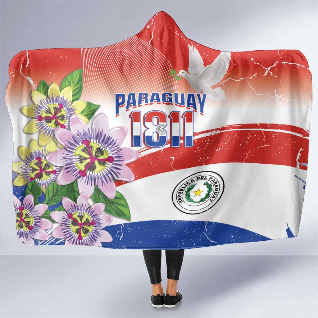 Paraguay 1811 Independence Day Hooded Blanket Grunge Flag Mix Passion Flowers