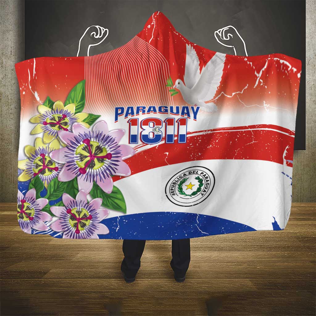 Paraguay 1811 Independence Day Hooded Blanket Grunge Flag Mix Passion Flowers