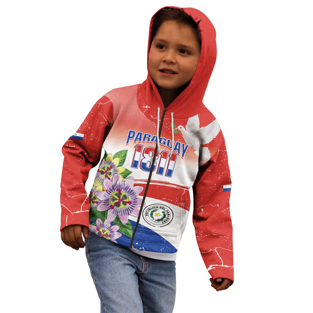 Paraguay 1811 Independence Day Kid Hoodie Grunge Flag Mix Passion Flowers
