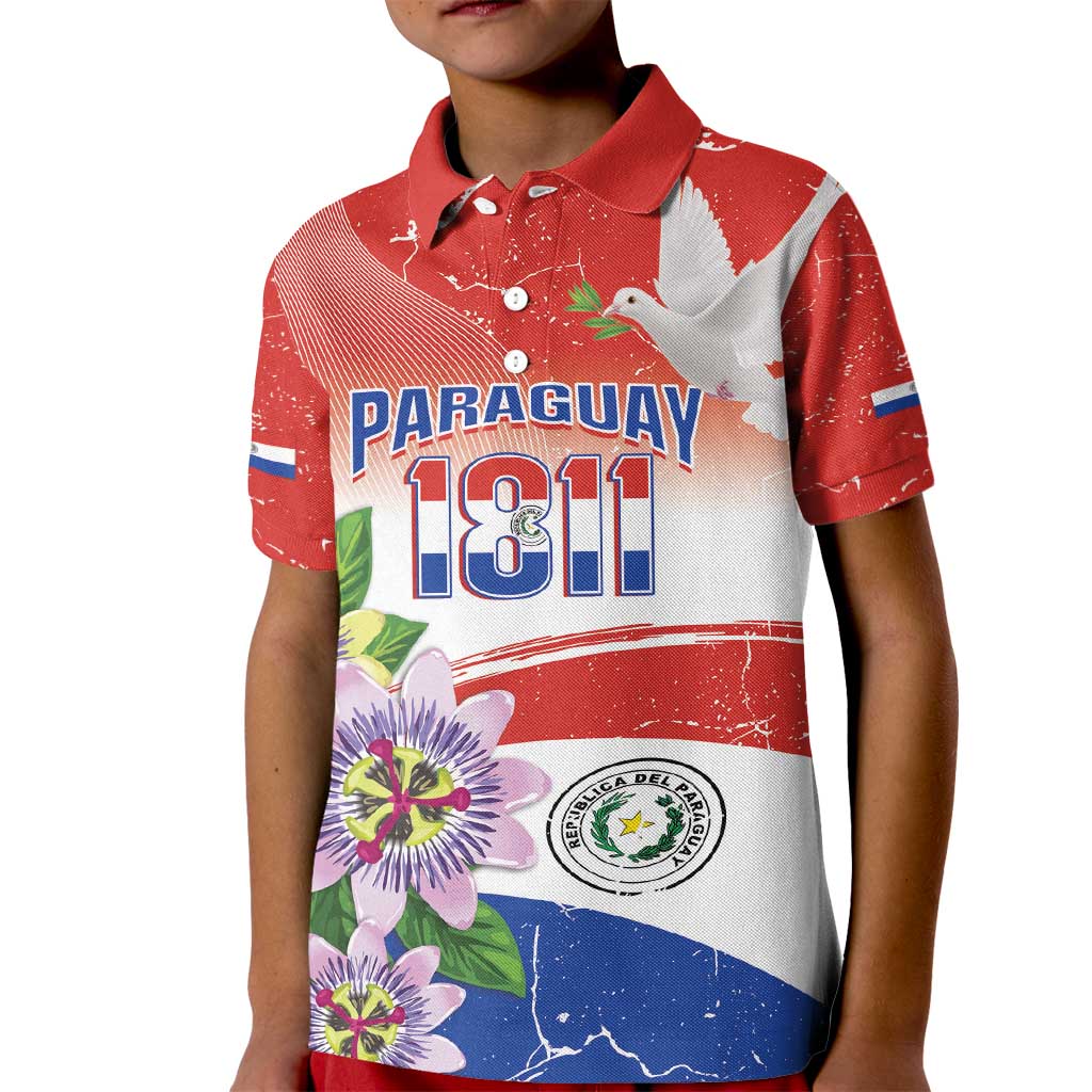 Paraguay 1811 Independence Day Kid Polo Shirt Grunge Flag Mix Passion Flowers