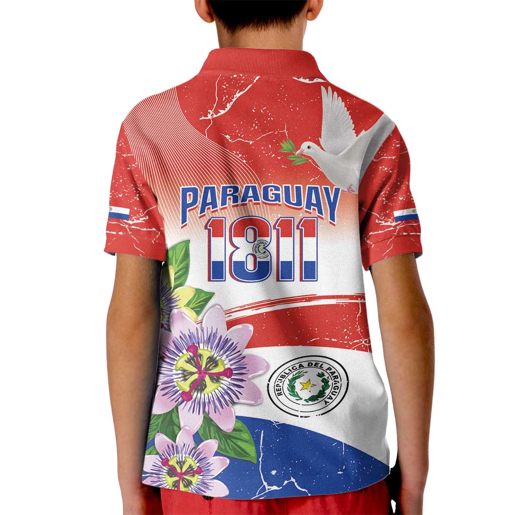 Paraguay 1811 Independence Day Kid Polo Shirt Grunge Flag Mix Passion Flowers