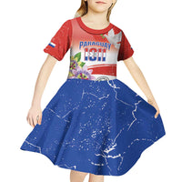 Paraguay 1811 Independence Day Kid Short Sleeve Dress Grunge Flag Mix Passion Flowers