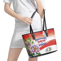 Paraguay 1811 Independence Day Leather Tote Bag Grunge Flag Mix Passion Flowers
