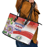 Paraguay 1811 Independence Day Leather Tote Bag Grunge Flag Mix Passion Flowers