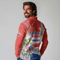 Paraguay 1811 Independence Day Long Sleeve Polo Shirt Grunge Flag Mix Passion Flowers