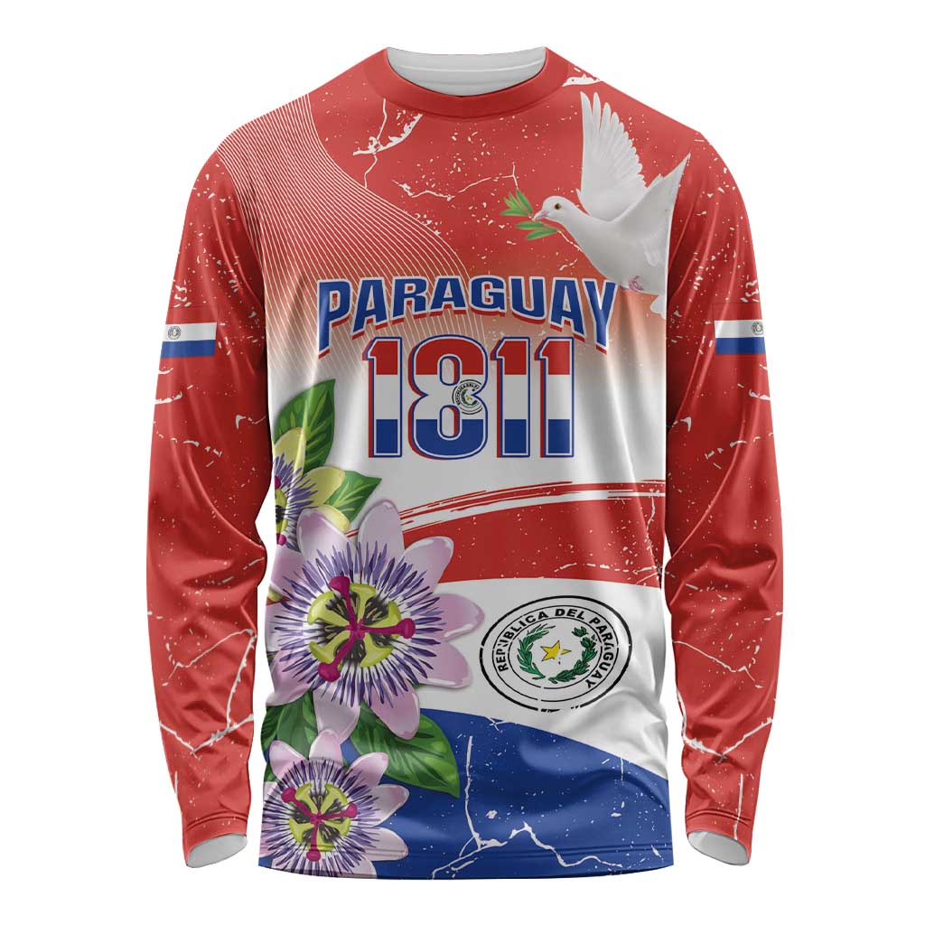 Paraguay 1811 Independence Day Long Sleeve Shirt Grunge Flag Mix Passion Flowers