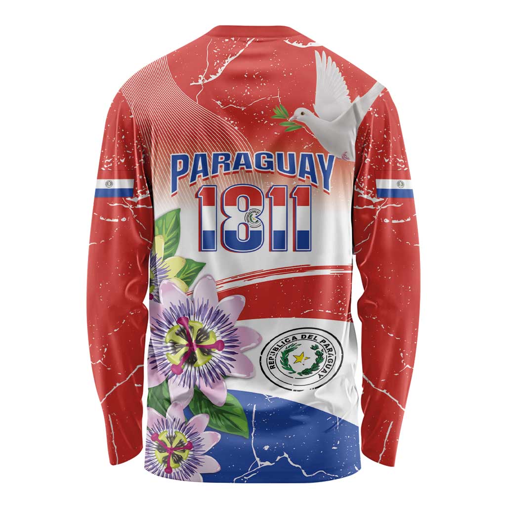 Paraguay 1811 Independence Day Long Sleeve Shirt Grunge Flag Mix Passion Flowers