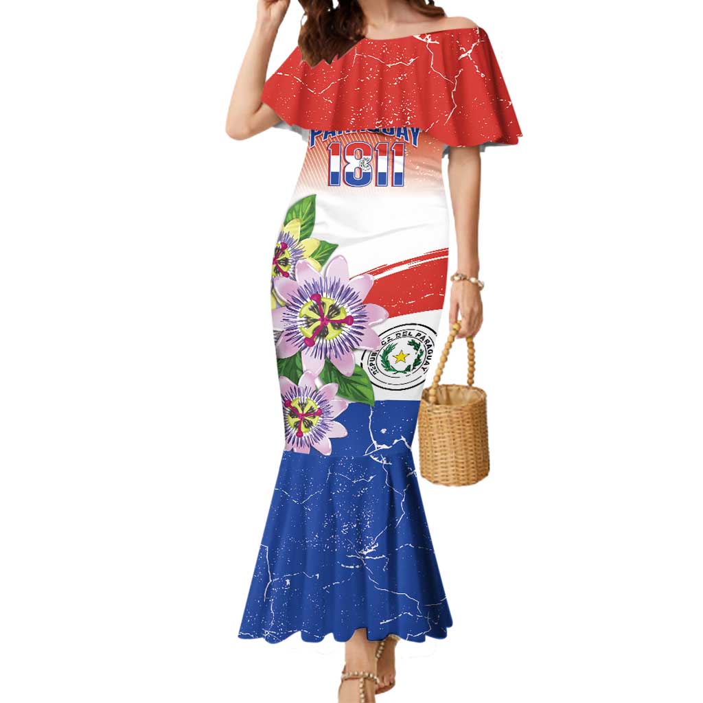 Paraguay 1811 Independence Day Mermaid Dress Grunge Flag Mix Passion Flowers
