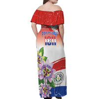 Paraguay 1811 Independence Day Off Shoulder Maxi Dress Grunge Flag Mix Passion Flowers