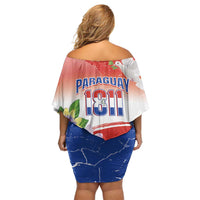 Paraguay 1811 Independence Day Off Shoulder Short Dress Grunge Flag Mix Passion Flowers
