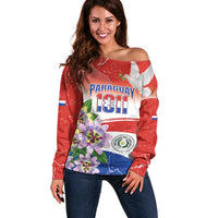 Paraguay 1811 Independence Day Off Shoulder Sweater Grunge Flag Mix Passion Flowers