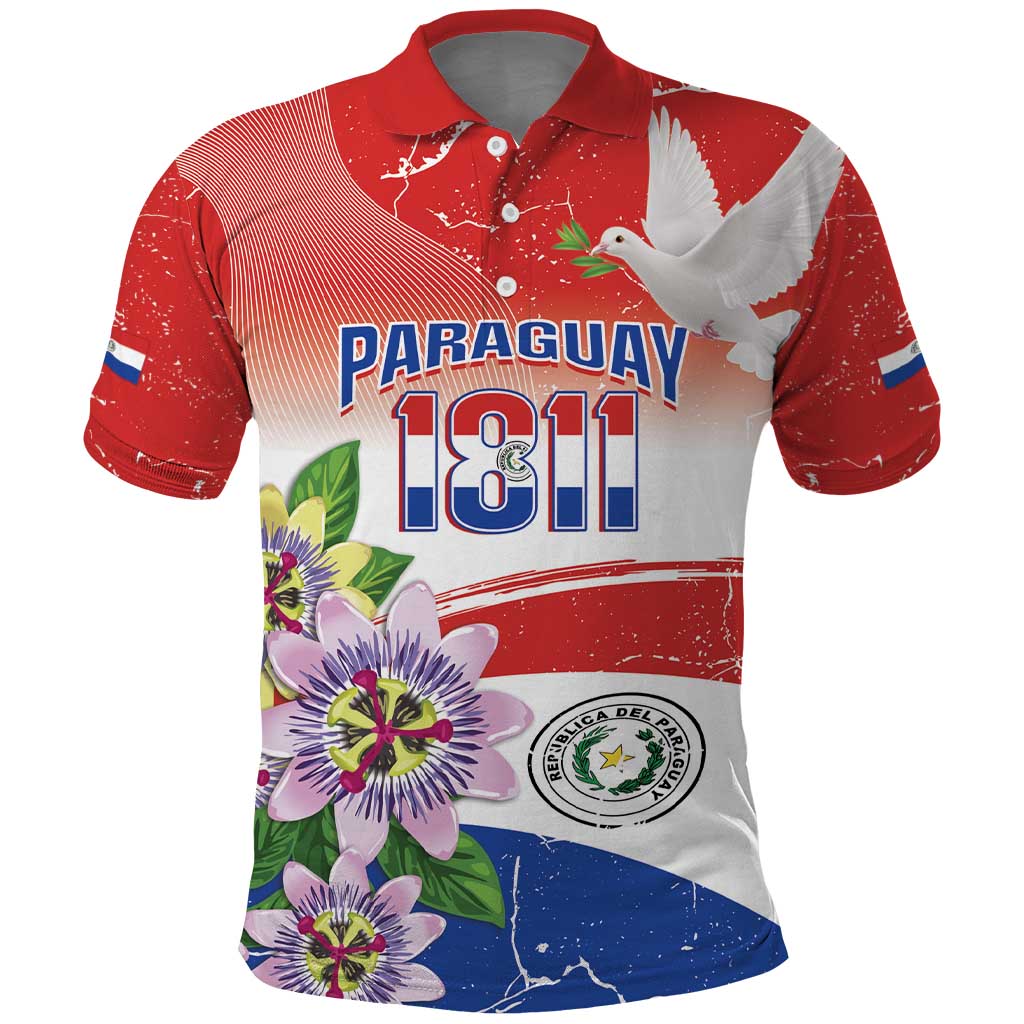 Paraguay 1811 Independence Day Polo Shirt Grunge Flag Mix Passion Flowers