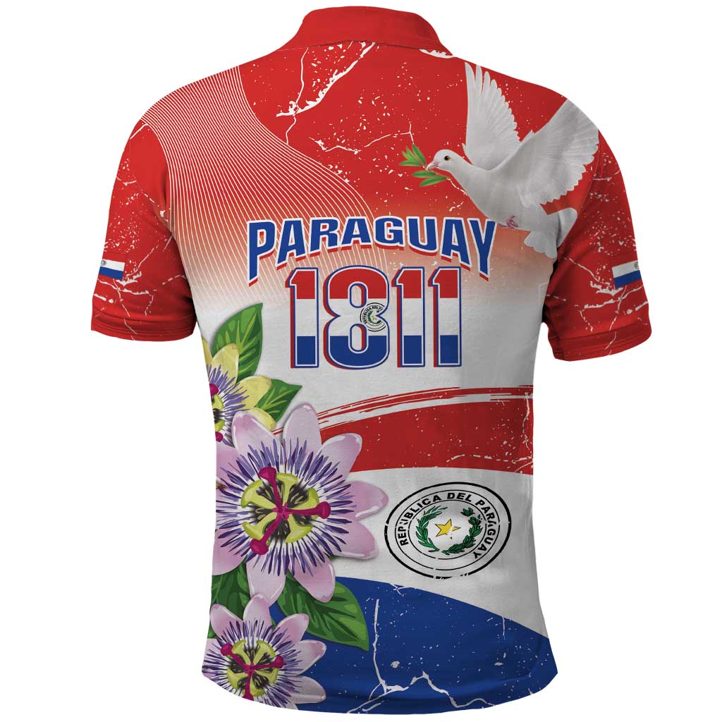 Paraguay 1811 Independence Day Polo Shirt Grunge Flag Mix Passion Flowers