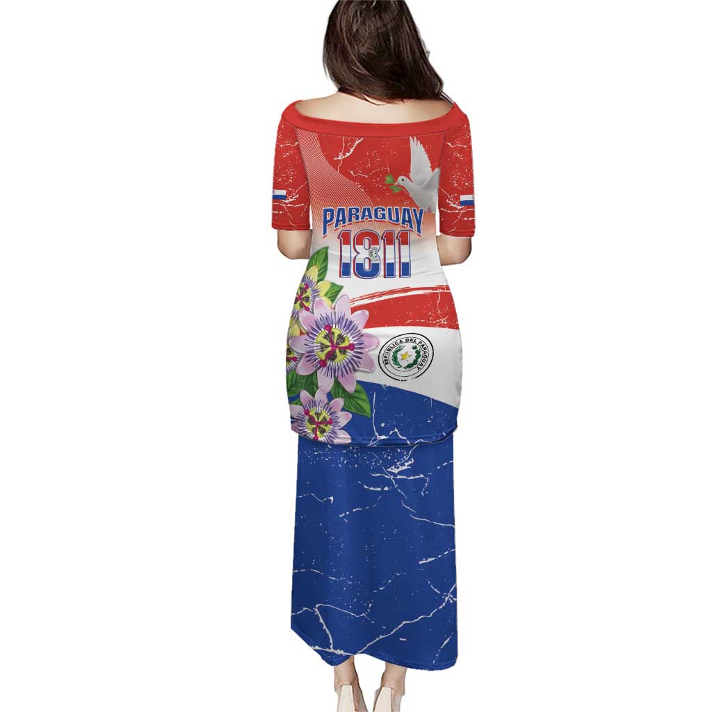 Paraguay 1811 Independence Day Puletasi Grunge Flag Mix Passion Flowers