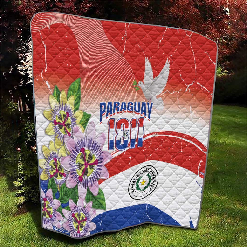 Paraguay 1811 Independence Day Quilt Grunge Flag Mix Passion Flowers