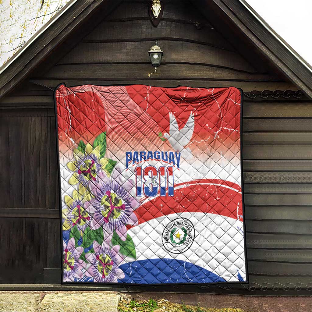 Paraguay 1811 Independence Day Quilt Grunge Flag Mix Passion Flowers
