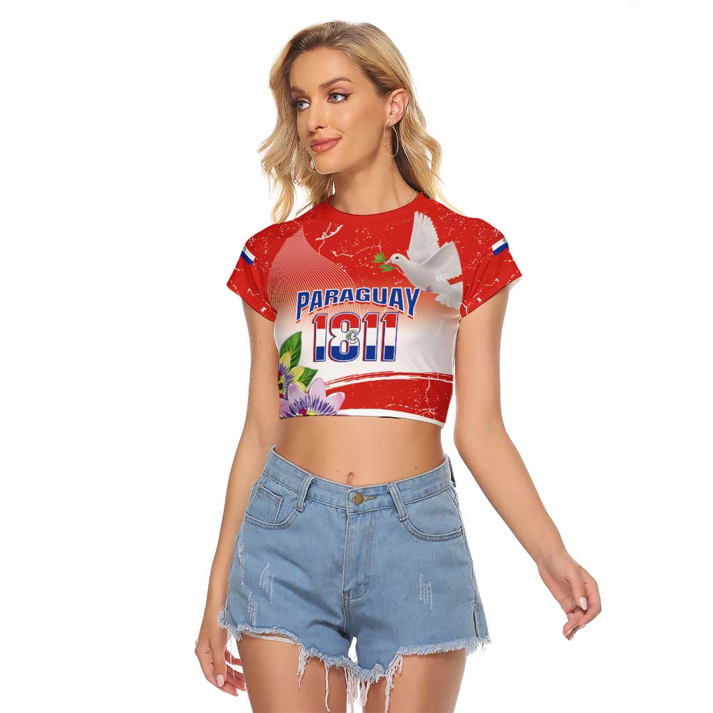 Paraguay 1811 Independence Day Raglan Cropped T Shirt Grunge Flag Mix Passion Flowers